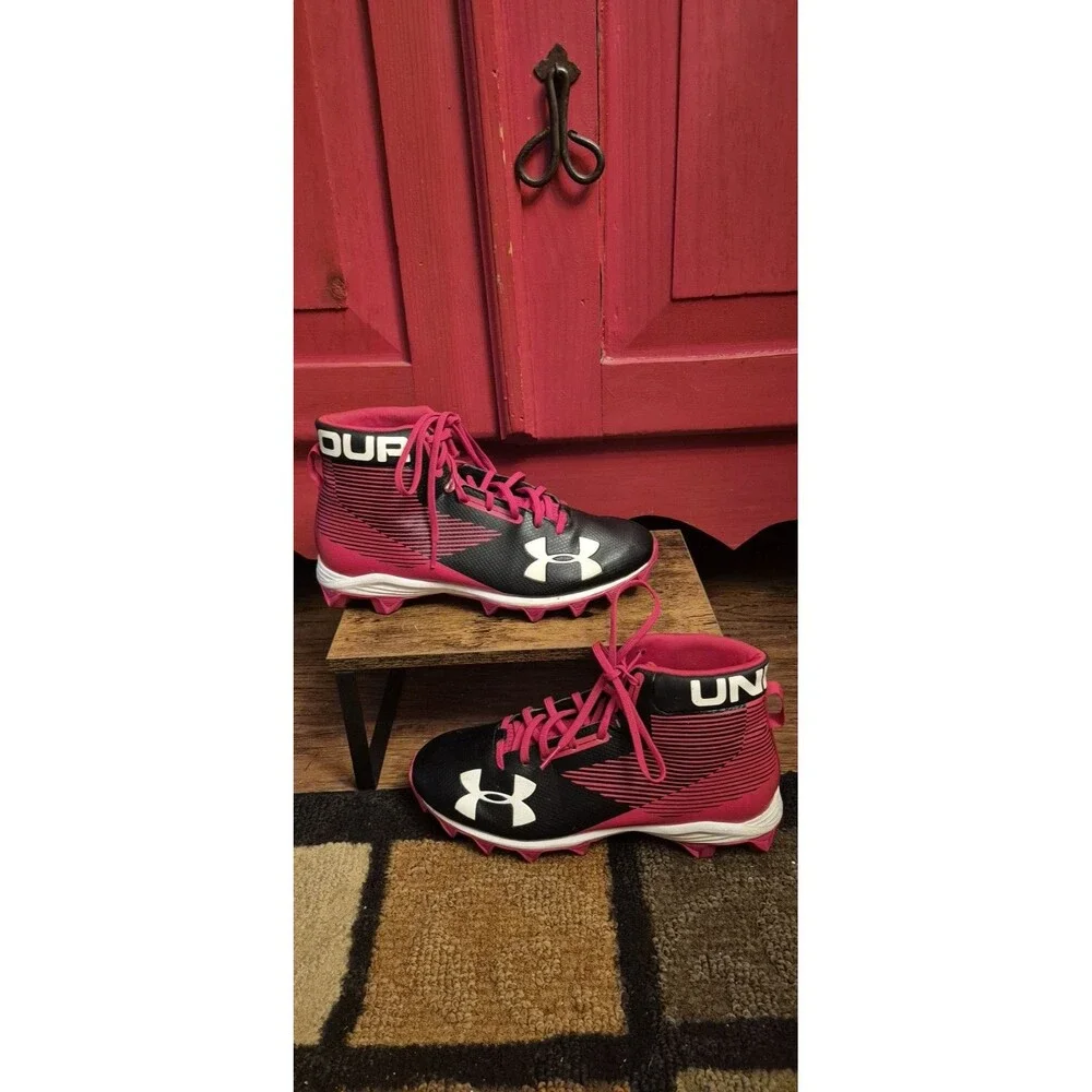 Under Armour Size 8.5 Hammer Mid RM Football Cleats 1289761-061 Black/Red EUC
